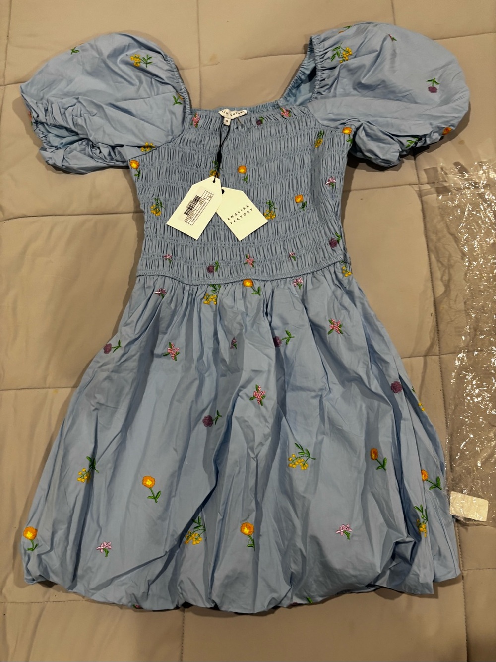 English factory smocked mini dress blue size small new - Picture 7 of 10